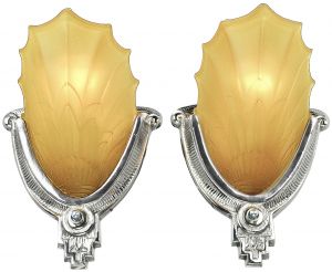 Pair of Antique Art Deco Slip Shade Wall Sconces by Globe Fixture Mfg. 1935 (ANT-1403)